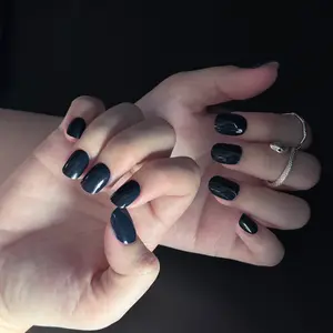 24Pcs Navy Blue Press On Nails Kit, Short Square Fake Nails with Nail File, Cuticle Stick, Nail Glue, Jelly Glue Strips, Alcohol Wipes & Storage Box, All-in-One Manicure Set