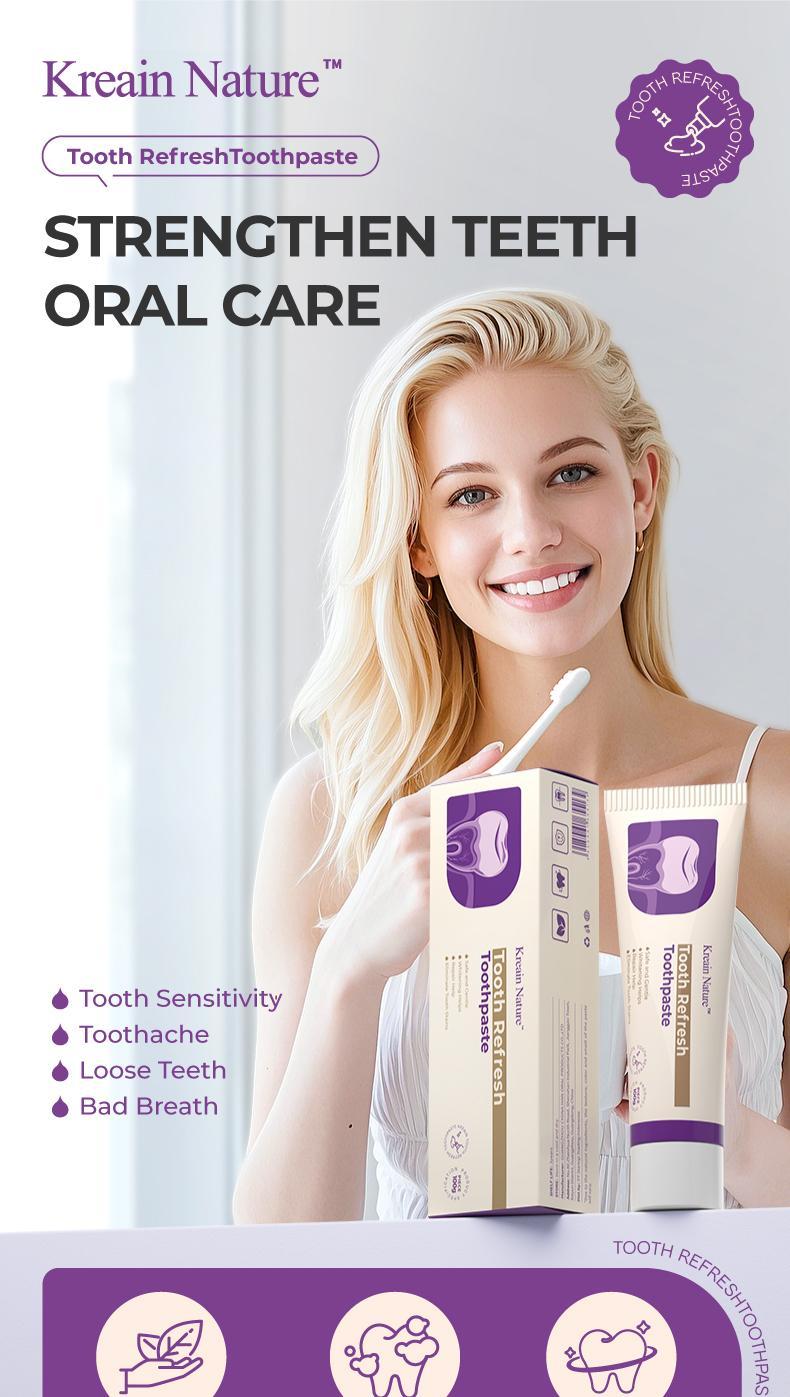 Kreain Nature Tooth Refresh Toothpaste for Fresh Breath Natural Ingredients Gentle Care Whitening Helps Repair Stains Eliminate Stains