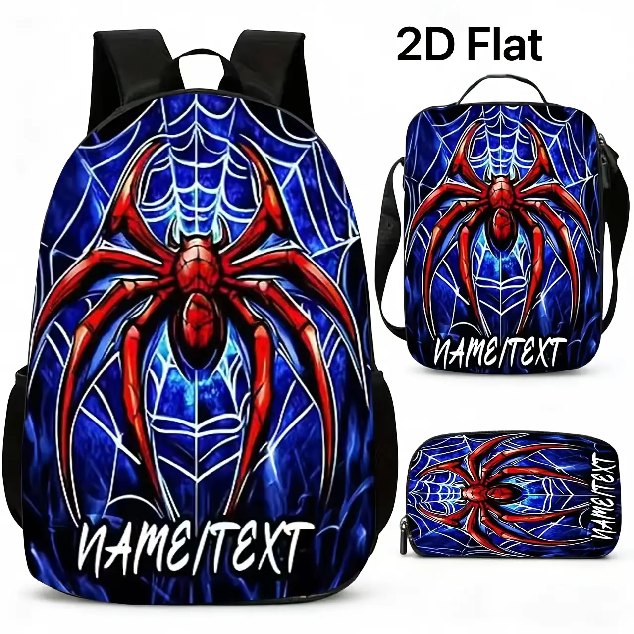 3-Piece Backpack Set for Boys, Superhero Spider Print, back to school haul with Insulated Lunch Box, Oxford Cloth, fits 15" laptop, customizable text, School Lunches, Graphic, Set Pack