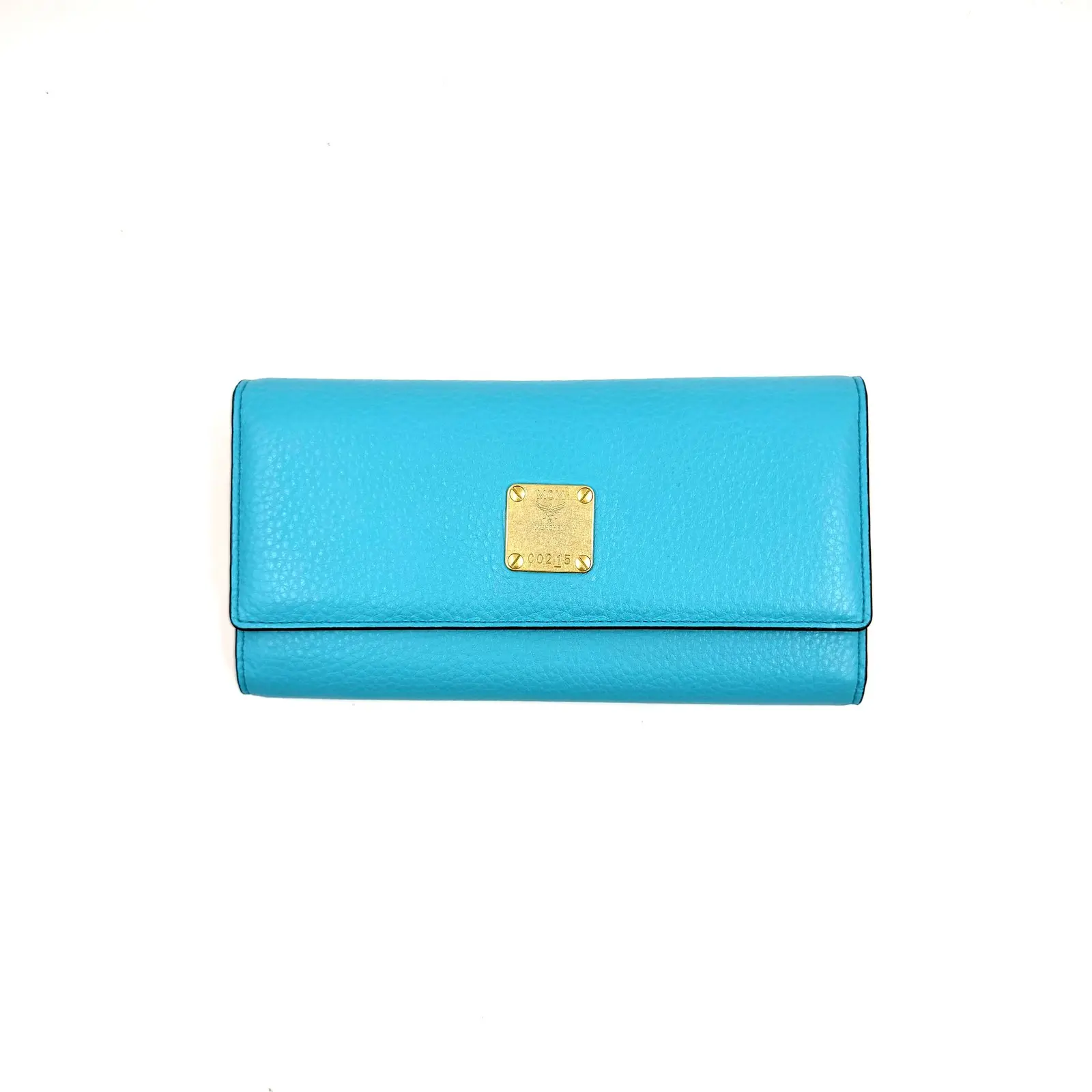 Pre-owned MCM As Shown Small leather goods hz 9346 Turquoise Blue Envelope Continental Wallet 26.10.23