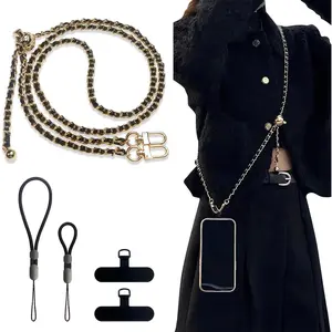 BFSDDM Crossbody Phone Strap - 2 Pads, Leather & Wrist Strap, Adjustable Finger Strap, Universal Phone Lanyard