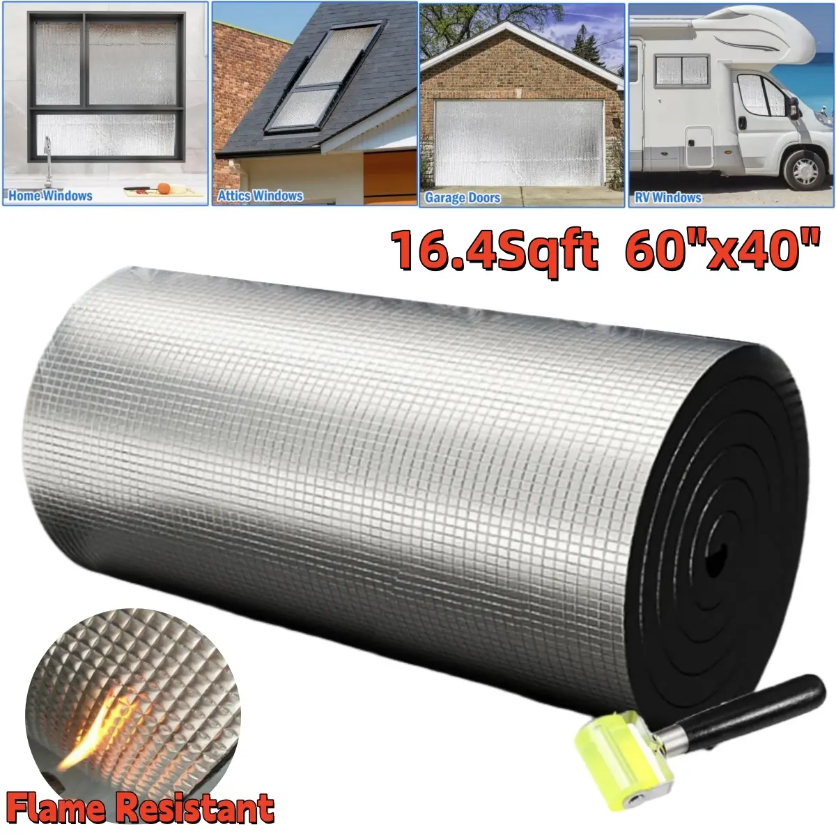Multi-Use 394mil Car Thermal Sound Deadener Insulation Mat, 60"x40" 16.4 Sqft High-Performance Heat Shield with Roller Installation Kit, Anti-Heat Vibration Dampener for Cars, Trucks