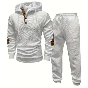 White Geometric Textured Tracksuit Set for Urban Streetwear Sporty Style Polyester Sportswear Trendy Fashion Looks