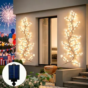 2pcs Solar-Powered Willow Vine Light for Home Decoration, Outdoor Landscape Lighting, Solar Patriotic Lights for Indoor And Outdoor Wall Embellishments, Featuring 59.06 inch with 80 LED Lights Bedroom And Backyard Party Lights