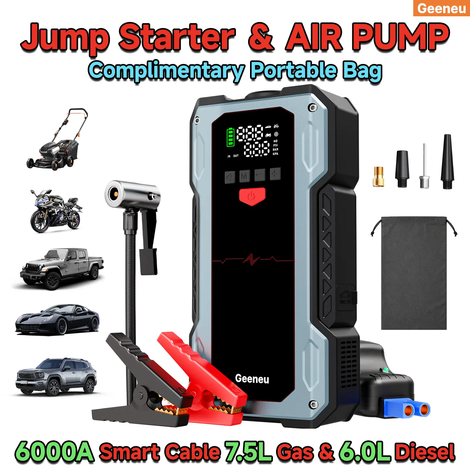 2026 All-Season Savior – 6000A Car Jump Starter with 150PSI Tire Inflator, 25000mAh Power Bank & LED Light, Reliable in -20°F, Compatible with Most Cars & Trucks, For All Driving Situations
