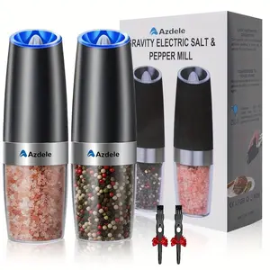 Electric Salt and Pepper Grinder Set 2 Pack – Automatic Gravity Sensor, Adjustable Coarseness, LED Light, One Hand Operation, Kitchen Spice Grinders