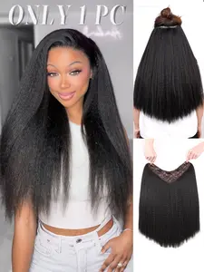 18 Inch V-Shaped Clip in Extensions, Synthetic Wavy Hair Extensions, 5 Secure Clips, One Piece, for Women
