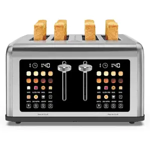 4 Slice Toaster Touch Screen, Stainless Steel Toasters Digital Timer, Dual Control Panel Toasters, 8 Shade Settings 6 Bread Types for Bagel, Cancel, Defrost 1650W