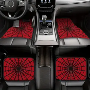 4pcs/Set Red Spider Web Anti Slip Car Floor Mats - Dust And Dirt Resistant Floor Mats, Red Spider Web Car Additions