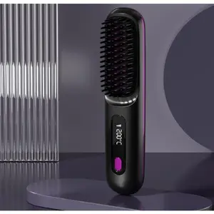 New LCD USB Charging Wireless Portable Curling Straight Hair Comb Ceramic Heating Negative Ion Electronic Comb Hair Straightener