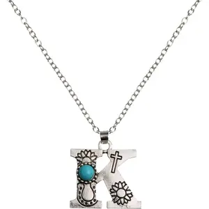 Western Initial Necklace A-Z Letter Pendant Necklace Exaggeration Boho Statement Necklace for Women