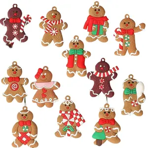 12pcs Gingerbread Man Ornaments for Christmas Tree Assorted Plastic and for Christmas Tree Hanging Decorations