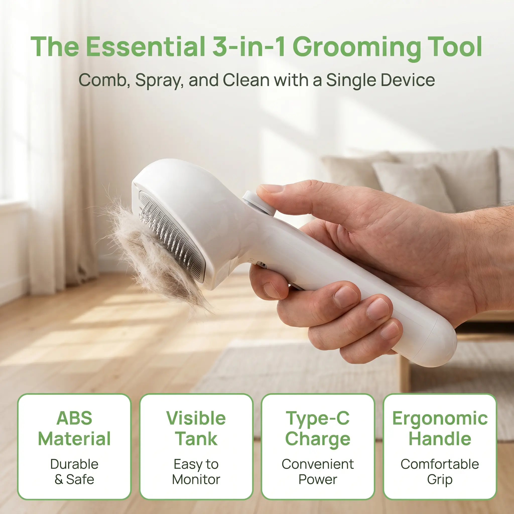 Steam Pet Brush | Self-Cleaning Spray Grooming Brush for Dogs & Cats | Removes Loose Fur & Tangles Shedding Brush with Comb