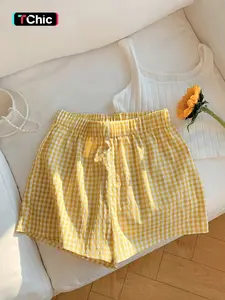 Women's Plaid Casual Shorts, Simple Fashion, Perfect for Daily Wear, Music Festivals, Easter, Loose-Fitting, Striped Pattern