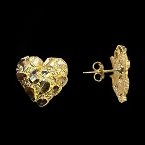 Heart Nugget Stud Earrings Push Back Gold 10k with Intricate Design and Secure Fit