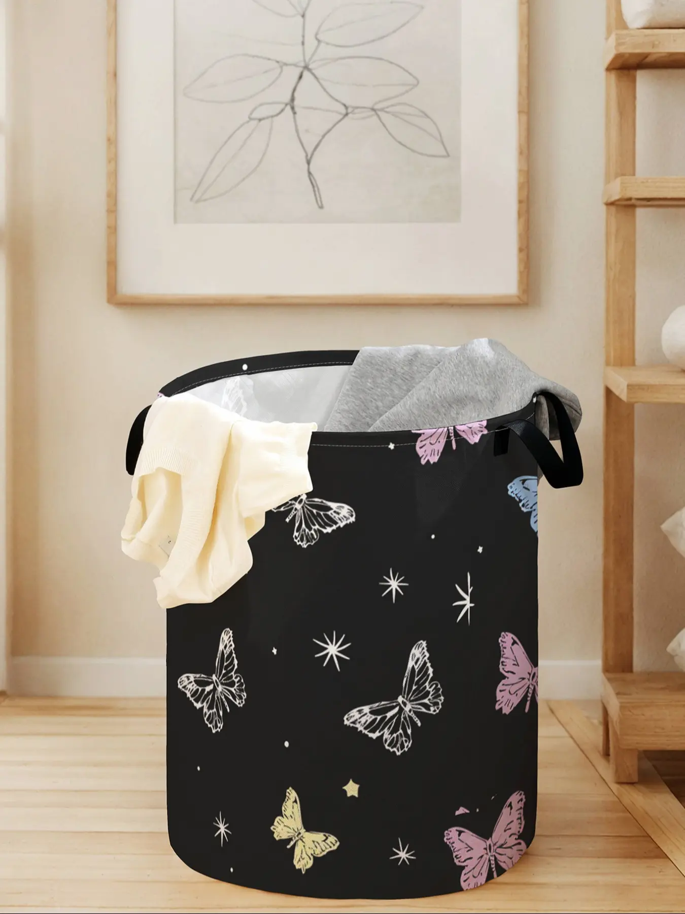 Butterfly Print Laundry Basket with Handle, Collapsible Laundry Hamper, Durable Foldable Clothes Storage Bin, Clothes Baskets, Large Capacity Toy Organizer, Laundry Organization Containers for All Seasons