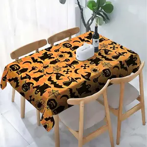 Classic Halloween Ghost Witch Hat Tablecloth, High-Quality Polyester Rectangular Desk Cover, Perfect for Kitchen Dining Room Decor Gift