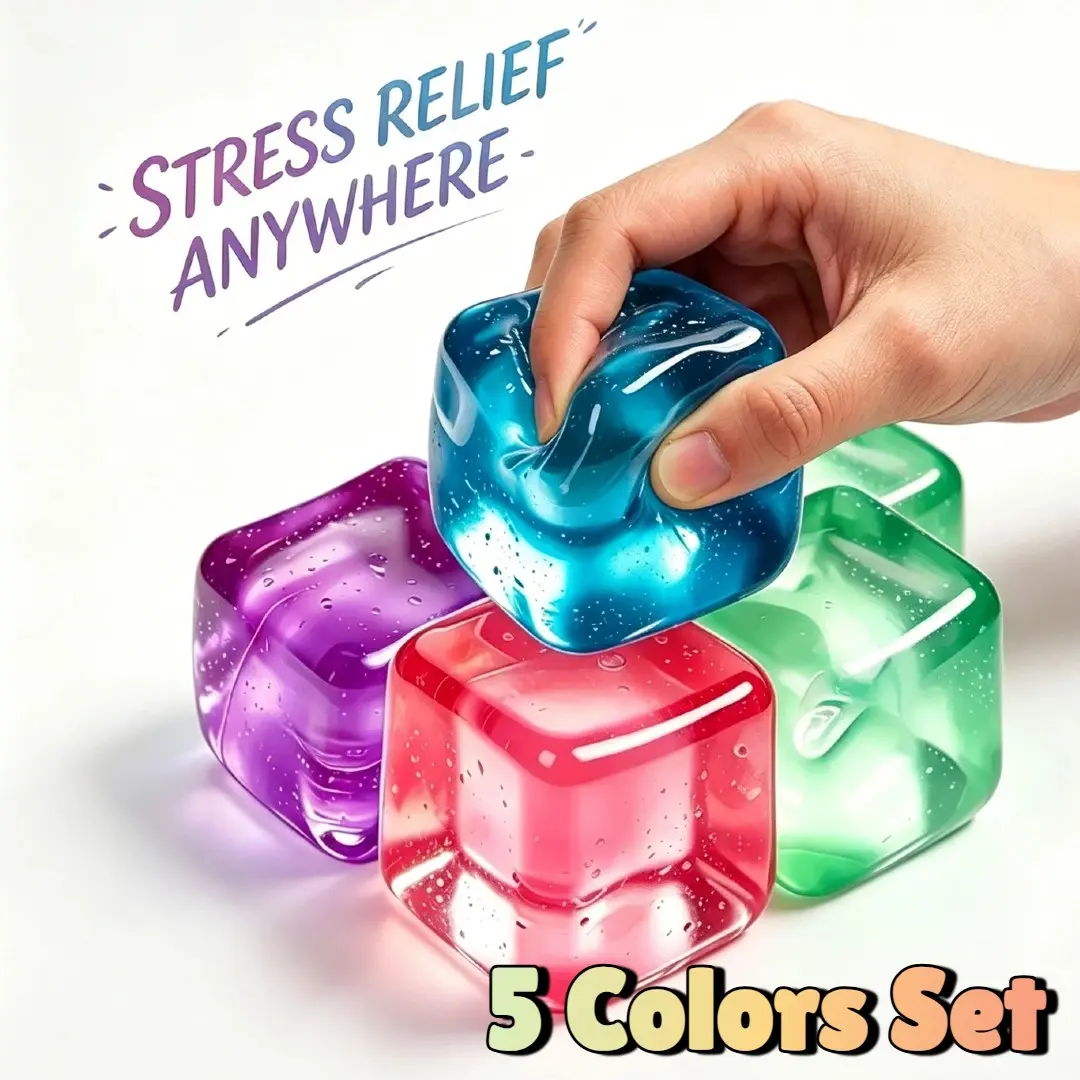 Cube Anxiety Squishy Toy - 5 Packs Slow Rising Ice Cube Stress Balls Set, Stress Cubes, Sensory Fidget Squishies for Anxiety Relief, Square Shape Squishy Balls, Party Favors
