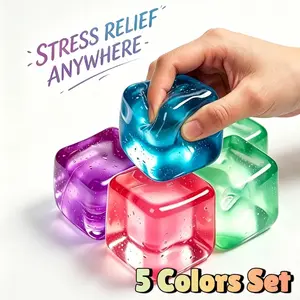 Cube Anxiety Squishy Toy - 5 Packs Slow Rising Ice Cube Stress Balls, Sensory Fidget Toy for Anxiety Relief, Square Shape Squishy Balls, Party Favors