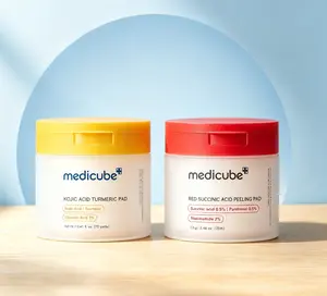 Medicube Duo Toner Pad Set: Kojic Acid Turmeric Brightening Pad + Red Succinic Acid Exfoliating Pad, 140 Sheets Total, Glycolic AHA BHA Niacinamide Panthenol, Calming Post Spot & Breakout Care Korean Skincare