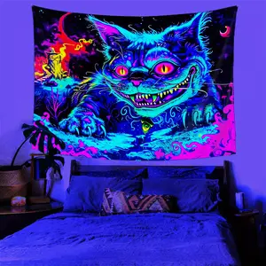 1pc Giant Cat Wall Tapestry Under Blacklight, UV Reactive Dreamy Atmosphere Decor Decoration, Polyester Material, Multi-Purpose Home Accessory for Bedroom Living Room Office, Tapestry Wall Mural Wall Hanging