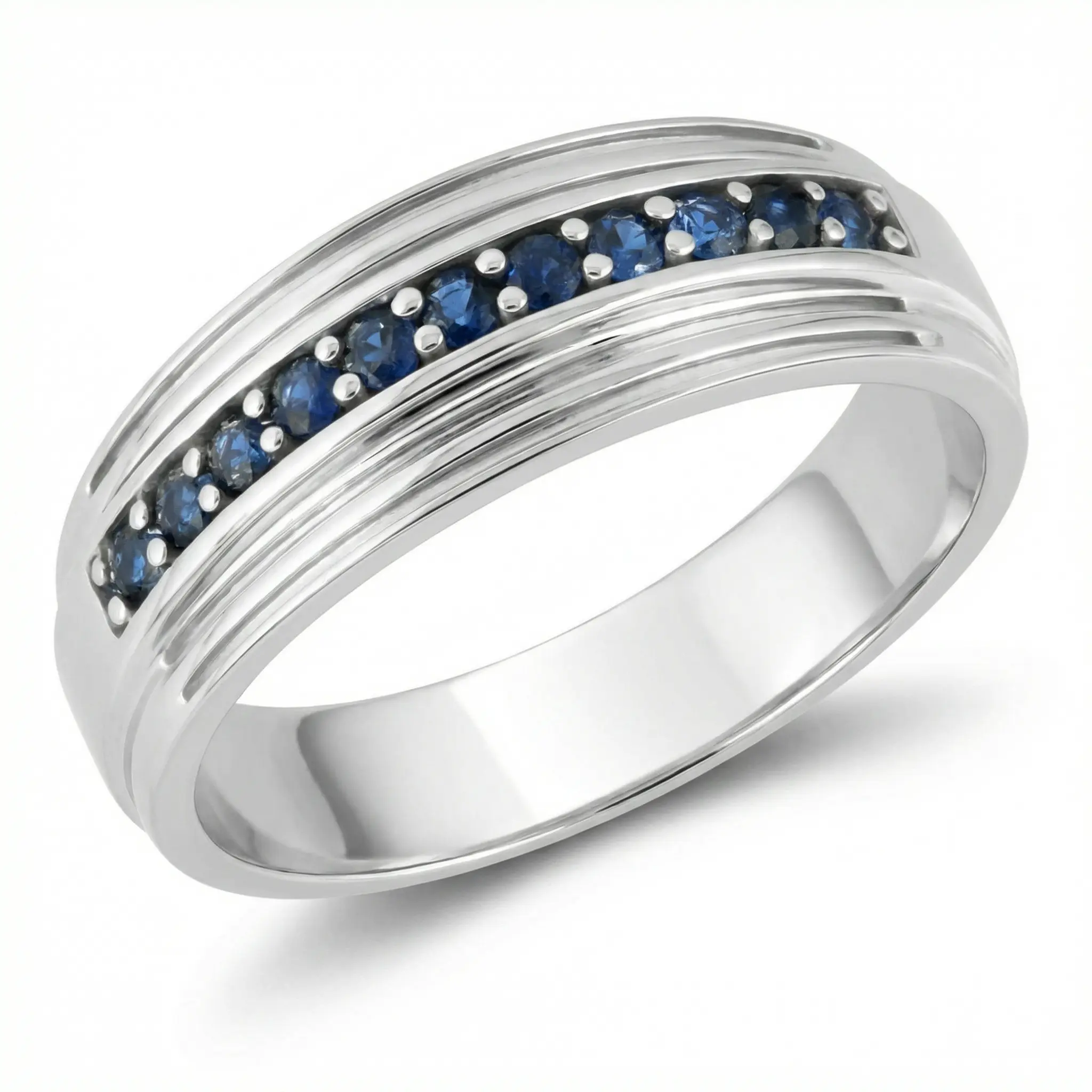 5/8Ct Blue Sapphire Band Men's Wedding Ring in White, Yellow, or Rose Gold