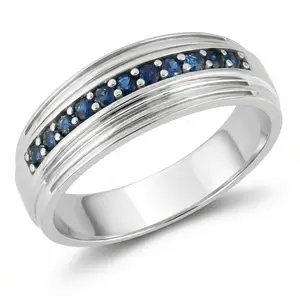 5/8Ct Blue Sapphire Band Men's Wedding Ring in White, Yellow, or Rose Gold