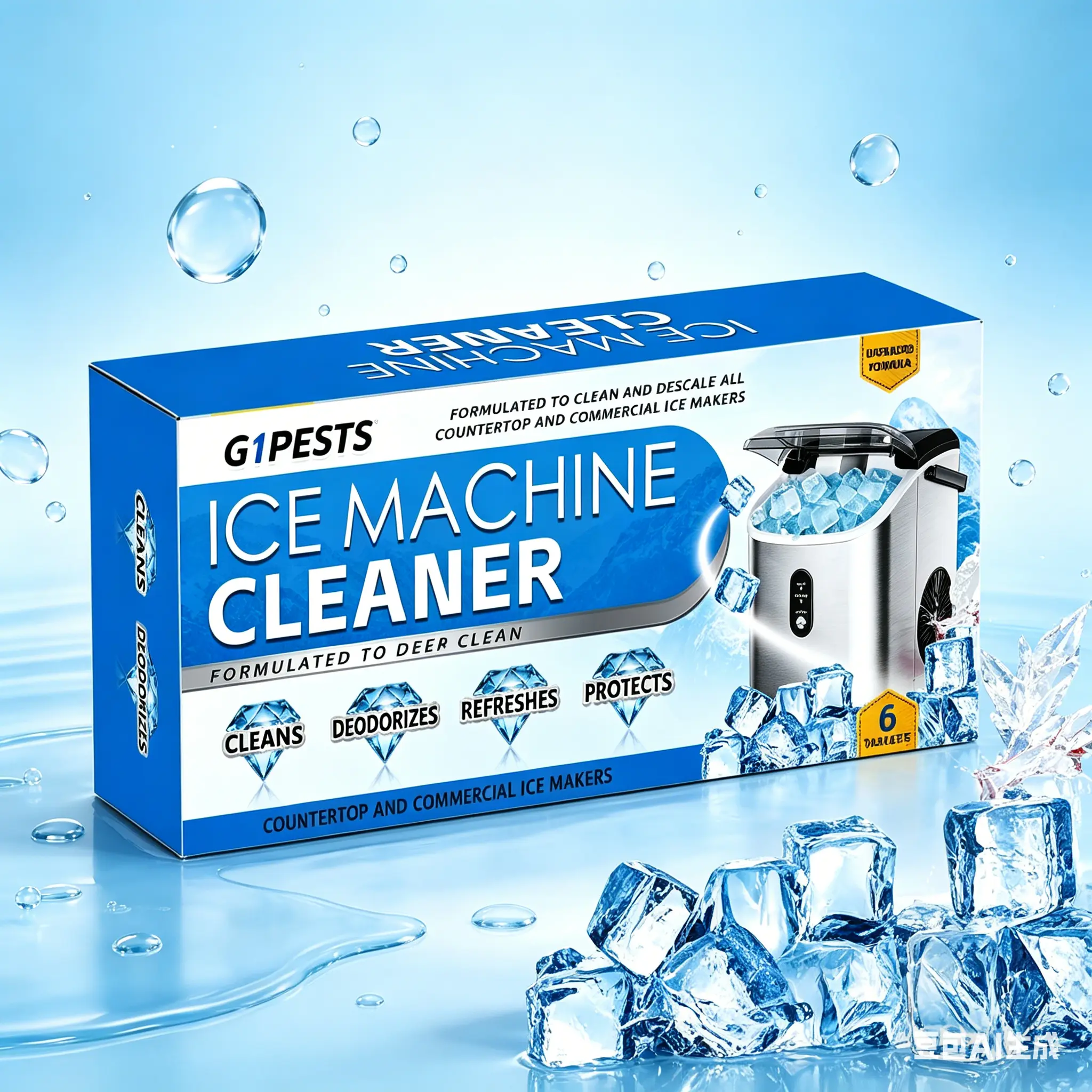 G1PESTS Ice Machine Cleaning Tablets - 1 Box (6-Count) Food Grade Deep Cleaning Easy Remove De-Scalers for Countertop, Commercial Ice Makers, Cleans, Controls Odors, Removes Clogs & Mold, Cuts Maintenance Costs, Boosts Production Speed