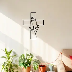 Cross Hand Metal Wall Decor, Modern Religious Wall Art, Living Room Decoration, Cross Wall Art, Contemporary Home Décor