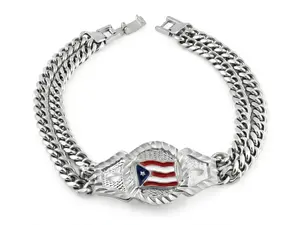 Silver Puerto Rico Flag Bracelet Rhodium Plated Hypoallergenic Lifetime Replacement Guarantee