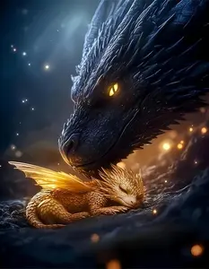 Fantasy Dragon Family Square Diamond Painting Kit - Glowing Sparkles & Dragon Print, DIY Full Drill Rhinestone Art, Wall Decor for Bedroom