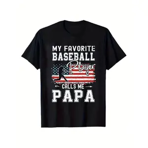 Men's Vintage Baseball Dad T-Shirt - Funny "My Favorite Baseball Player Calls Me Papa" Graphic Tee - Father's Day, Birthday, Christmas Gift for Baseball-Loving Fathers - Black Shirt with Red/ White Baseball Design - Regular Fit Round Neck Casual