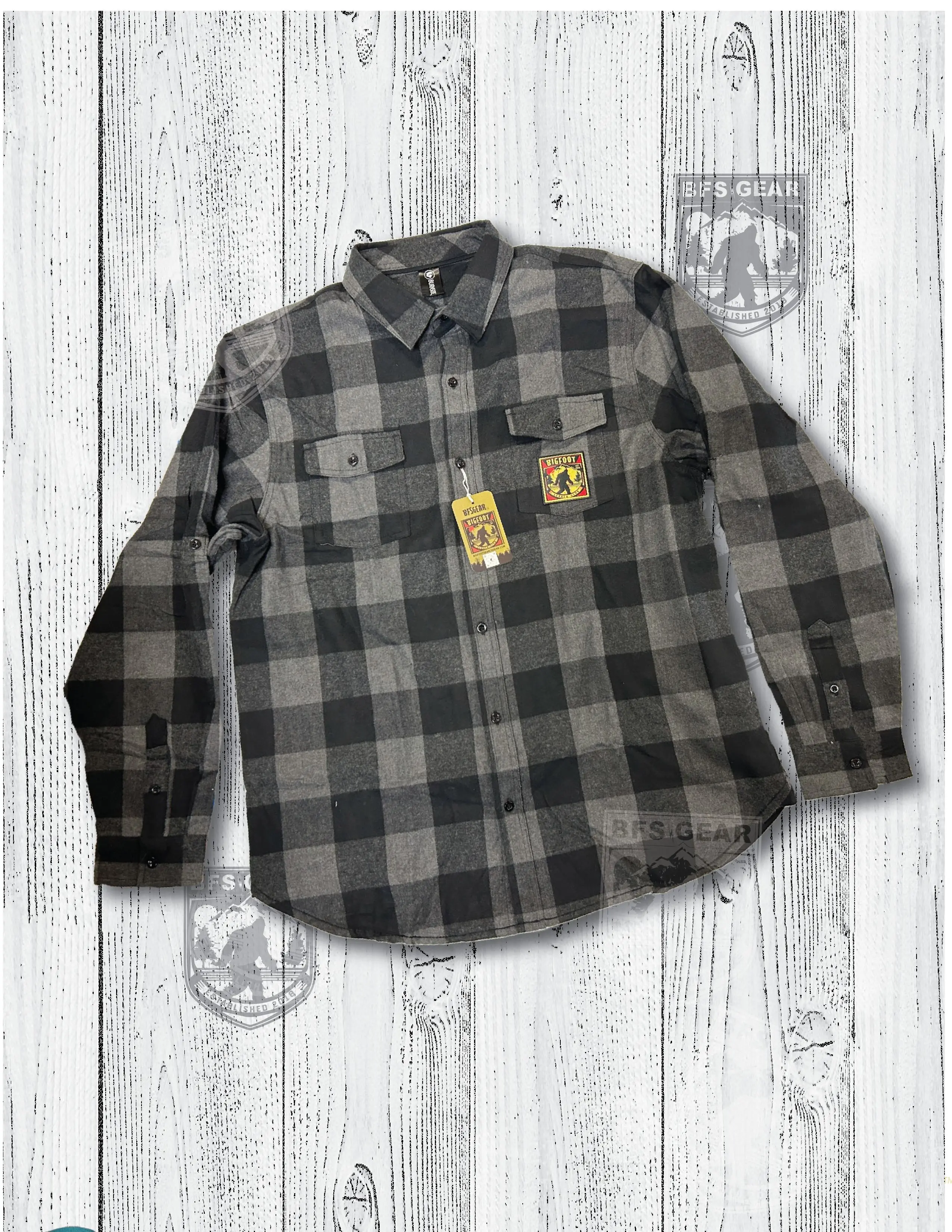 Bigfoot Search Gear Yarn-Dyed Long Sleeve Flannel Shirt - Black