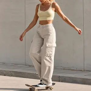 Women's High Waisted Wide Leg Cargo Pants - Casual Loose Fit Baggy Straight Leg Trousers with Multi-Pockets for Streetwear, Everyday, and Street Style