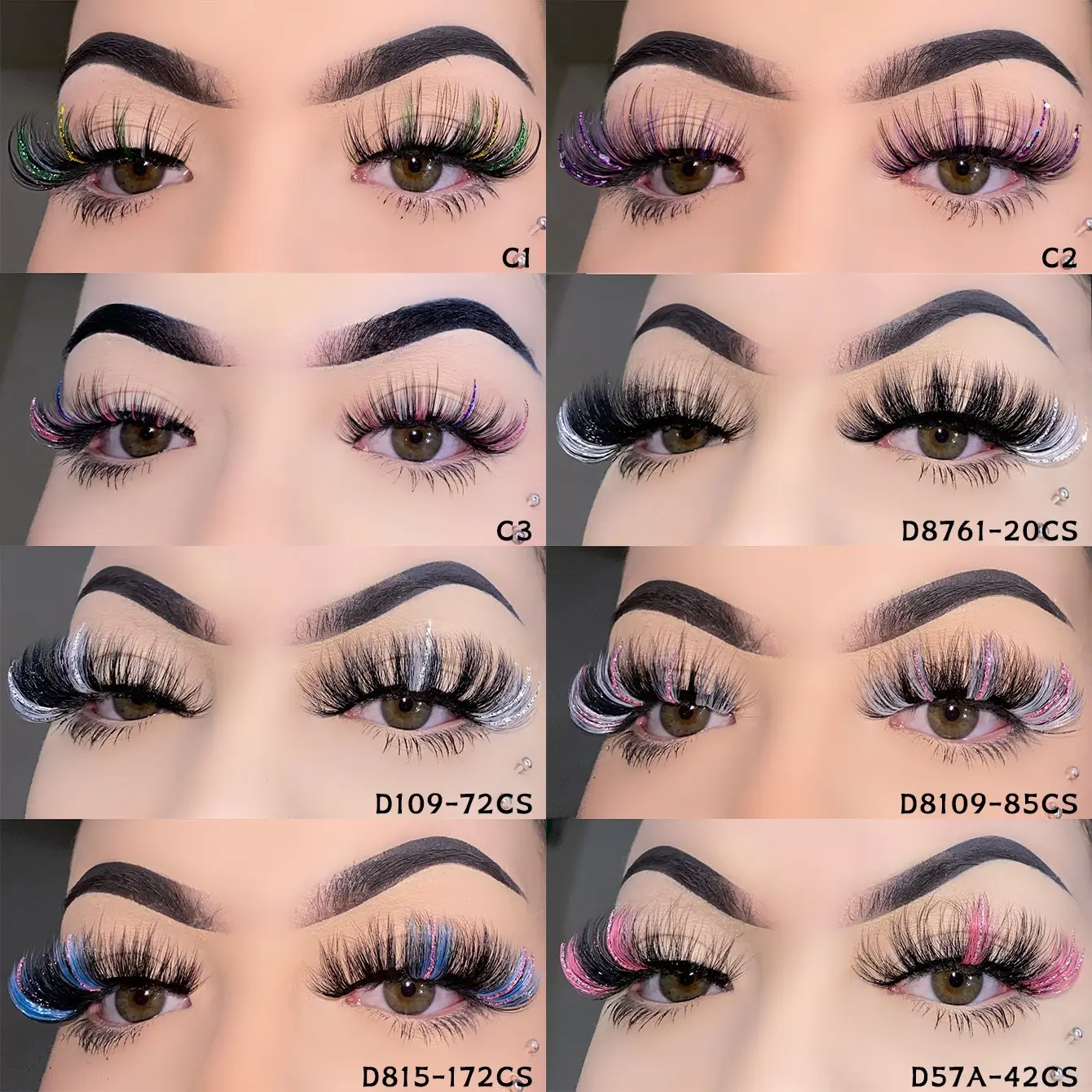 Handmade Glitter Ombre False Lashes, Multi-Color Mixed, Soft & Comfortable, Shiny Long Dramatic Fluffy Eyelashes, Perfect for Parties, Holidays & Makeup