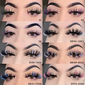 Handmade Glitter Ombre False Lashes, Multi-Color Mixed, Soft & Comfortable, Shiny Long Dramatic Fluffy Eyelashes, Perfect for Parties, Holidays & Makeup