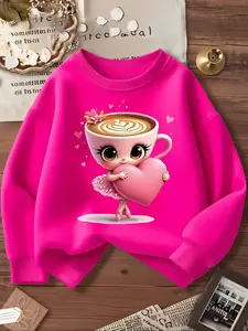 Girls' Y2K Hoodie, Graphic Casual, Cute Sweatshirt, Casual Sports School Uniform, Portrait Girl Print Design, Elastic Fabric, Loose Fit, Fall & Winter Wear