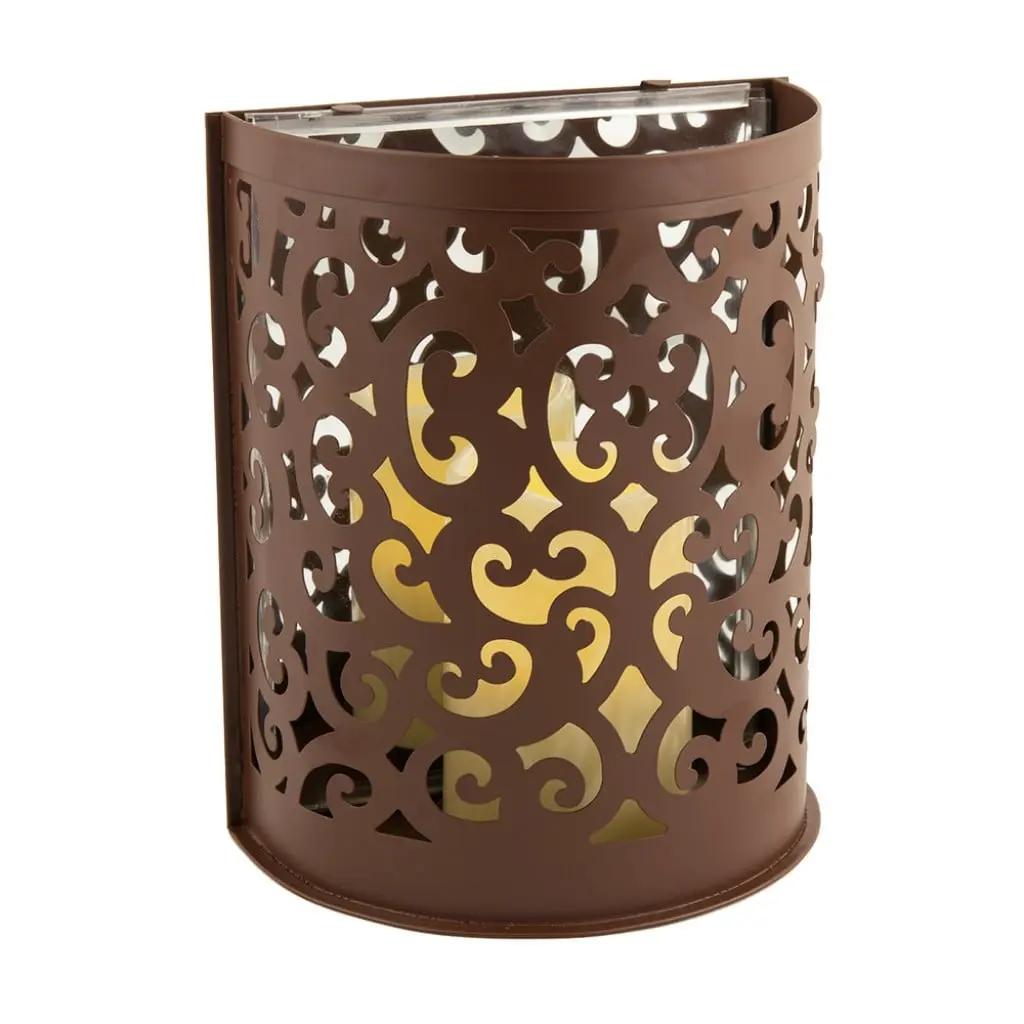 360 Stand Metal Floral Wall Sconce Candle Holder - 9 in. Brown Home Decor Light, Indoor Outdoor Decorative Piece for Living Room, Includes Candle, Decoration, Iron, Wedding, Outdoors, Engagement, Wall Mount