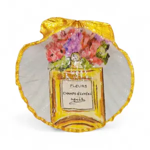 Scallop Shell Trinket Dish with Fleur Perfume Design Handmade Decor w Soap