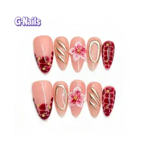 G Nails A23 Velvet Rouge 100% Handmade Press On Nails 3D Almond Nails Fallnail Pinknails
