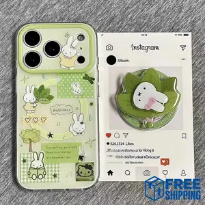 Kawaii Miffy Phone Shell Suitable for Iphone 17 16 15 14 Cartoon Leaf Rabbit Magnetic Holder Anti Drop Phone Case Perfect Gifts