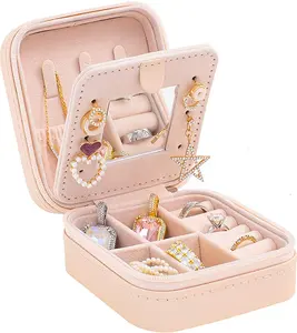 Travel Jewelry Case Travel Jewelry Box Travel Jewelry Organizer Small Box Gift for Girls Women with Mirror(Pink) KElofoN