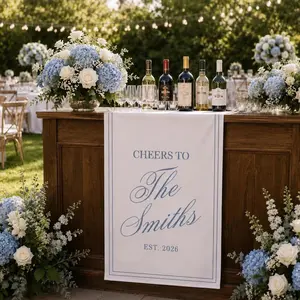 Personalized Linen striped bar or event Sign, name Wedding Welcome banner, Fabric Bar Menu Banner, Linen Cotton, Personalized Name Date sign