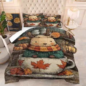 Maple leaf and deer print comforter bedding set, includes one comforter and one or two coreless pillowcases. Skin-friendly and comfortable, perfect for those who love warm colors/a great gift for artsy young people.
