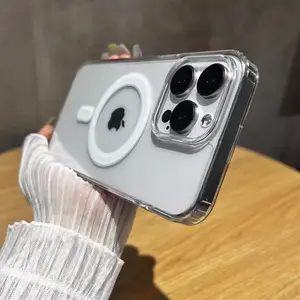 Fin For iPhone Series For Magesafe Magnetic Transparent Wireless Charge Case For iPhone 16E 16 15 14 13 12 11 Pro Max Plus X XS Max Shockproof PC Cover