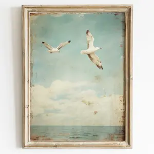 Seagull Art Print, Sea Bird Wall Art, Bird Painting, Sea & Coastal, Vintage Wall Decor, Rustic Ocean Beach Print, Bird Wall Decor, Unframed
