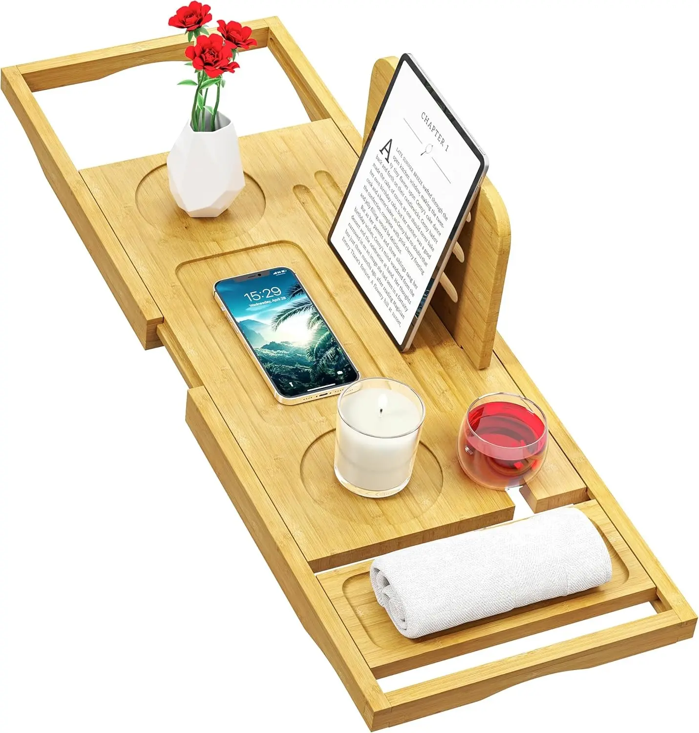 Bathtub Tray - Bath Tray Expandable - Bath Tub Tray Table for Bathtub, Ajustable Size, Fits Most Tubs