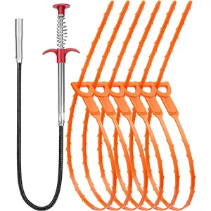 7-Piece Drain Cleaning Tool Set, Hair Clog Remover, Shower Snake, Kitchen Sink Cleaner, Bathroom Use, 25 Inch Drains (6+1)