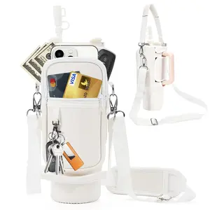 Washable Water Bottle Carrier Bag with Phone Pocket, Compatible with Stanley 40oz Tumbler Cup Mugwith Carrying Strap, Drinkware Accessories,  Kids Cover Straw Stylish