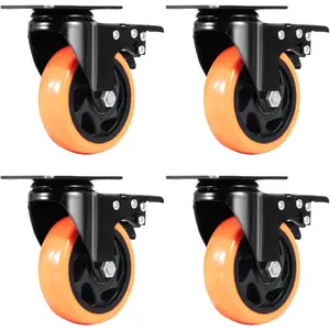 VEVOR Caster Wheels, 4-inch Swivel Plate Casters, Set of 4, with A/B Locking No Noise PVC Wheels, Heavy Duty 350 lbs Load Capacity Per Caster, Non-Marking Wheels for Cart Furniture Workbench